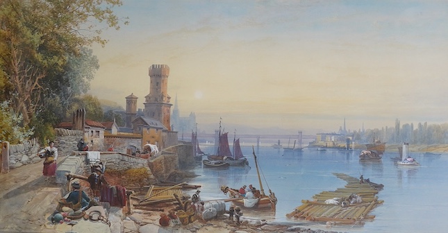 James Burrell Smith (British, 1822-1897), A scene on the Rhein, watercolour, 55 x 106cm